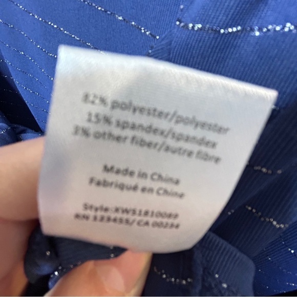 Highline Collective Tie Front Long Sleeve Metallic Stripe Top Medium Blue NWT - Picture 8 of 11